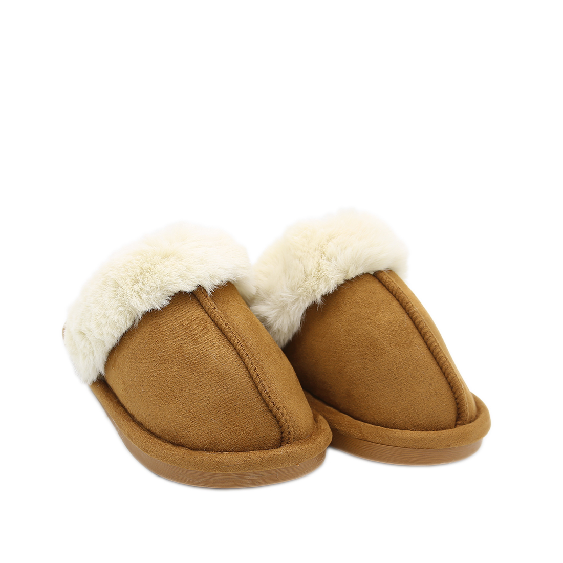Slip-on shoes with plush faux fur cuffs.