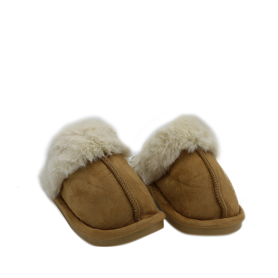 Slip-on shoes with plush faux fur cuffs.