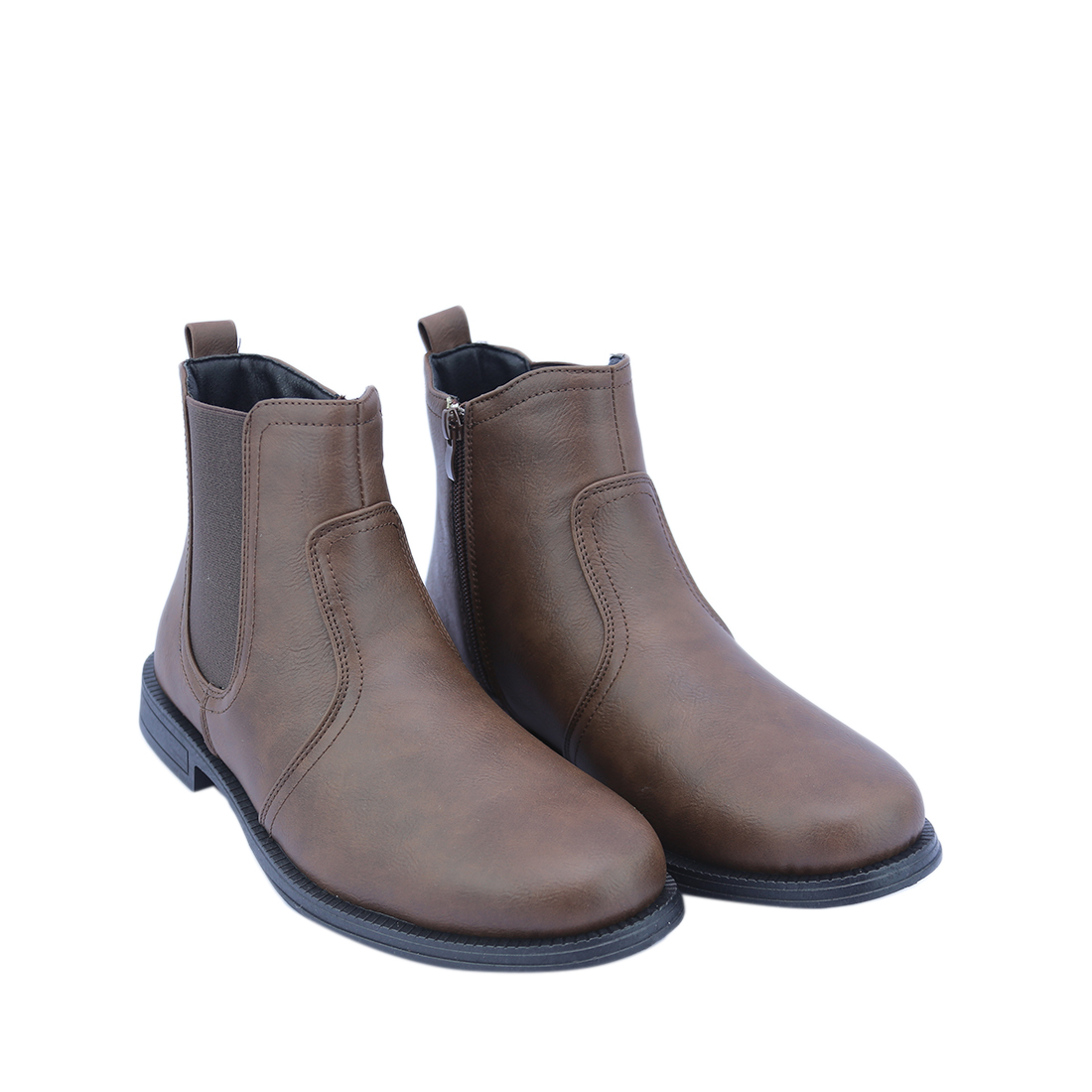 Classic ankle boots with side zippers and pull tabs.