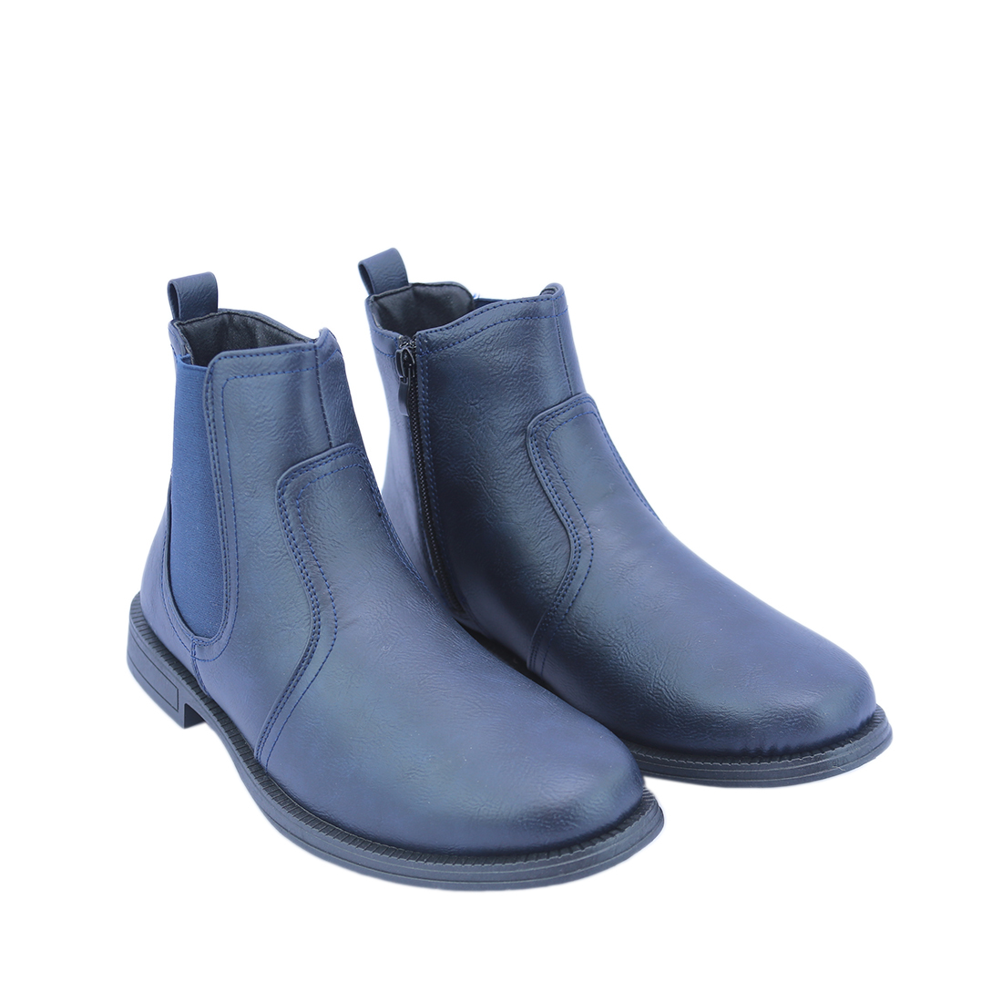 Classic ankle boots with side zippers and pull tabs.