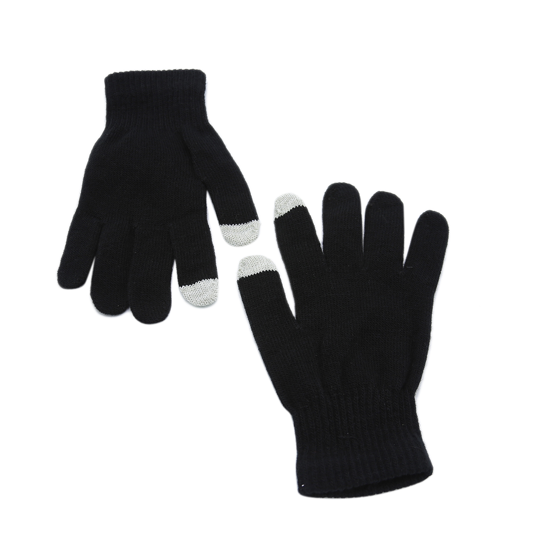 Knitted gloves with touch screen fingertips.