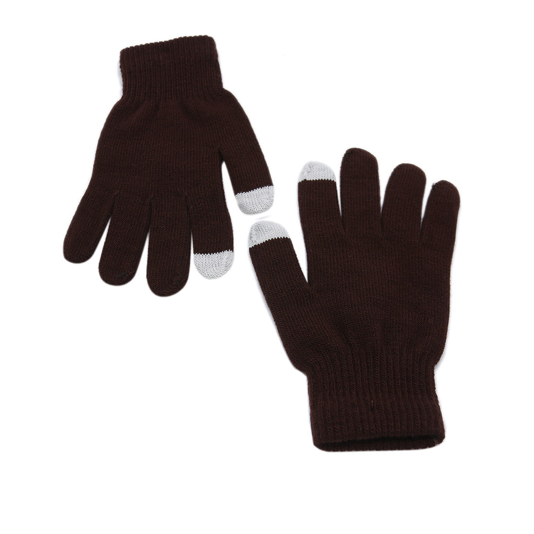 Knitted gloves with touch screen fingertips.
