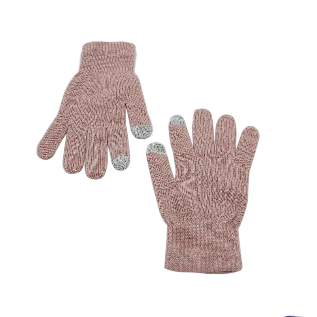 Knitted gloves with touch screen fingertips.