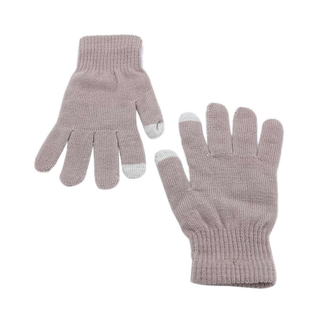 Knitted gloves with touch screen fingertips.