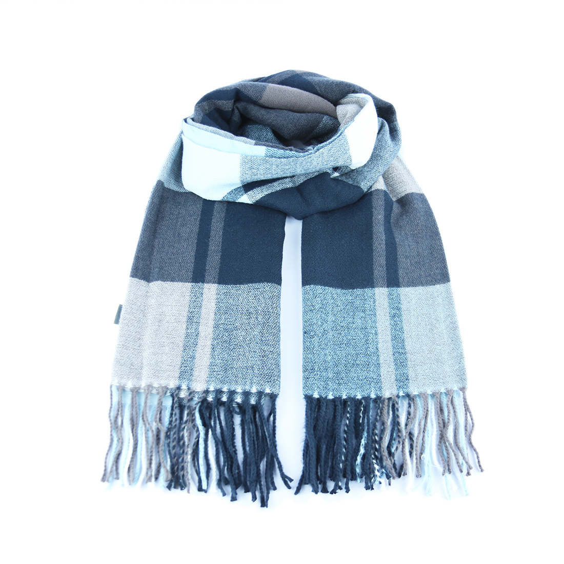 Multi-toned plaid scarf with fringe detail