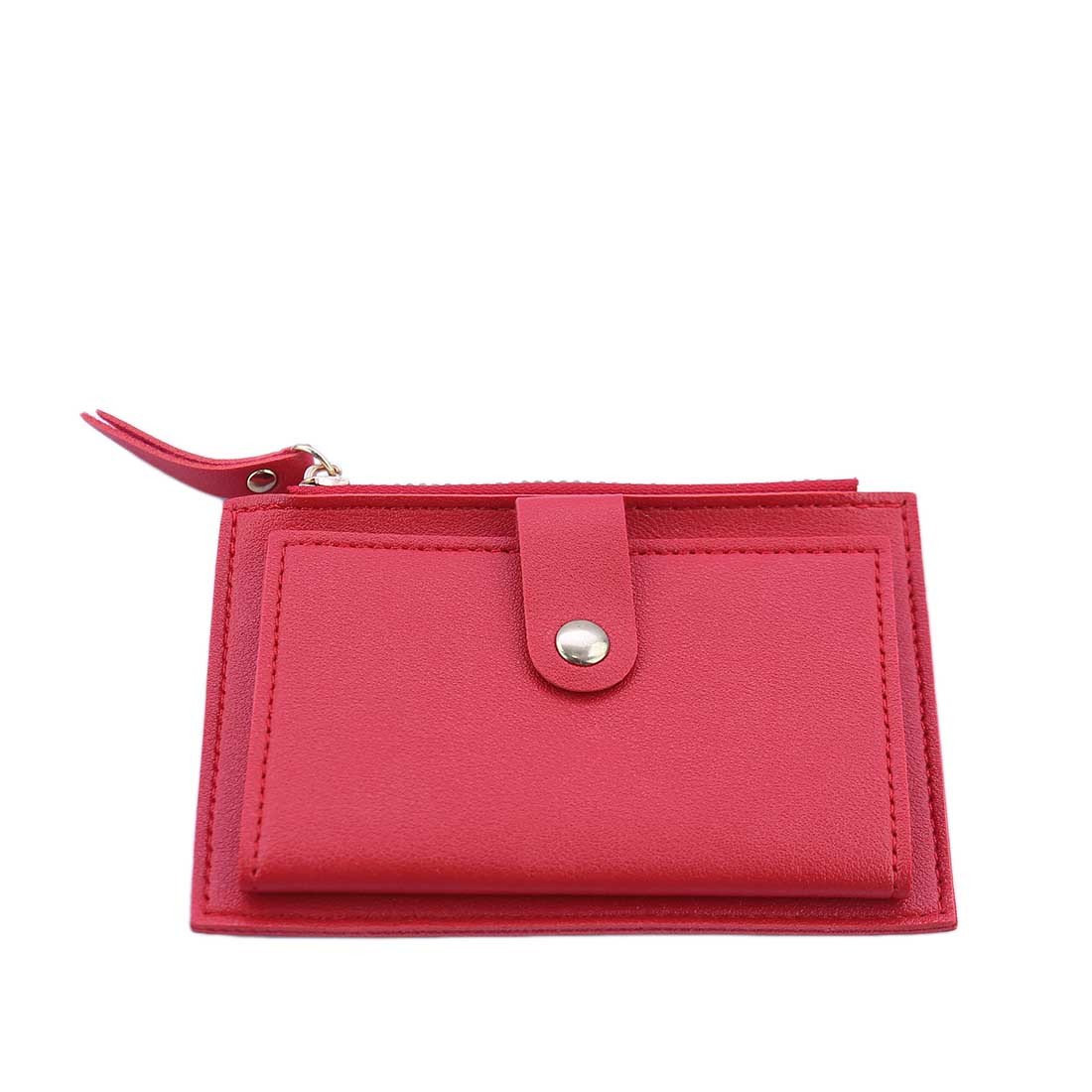 Minimal card holder with snap button and zip pocket.