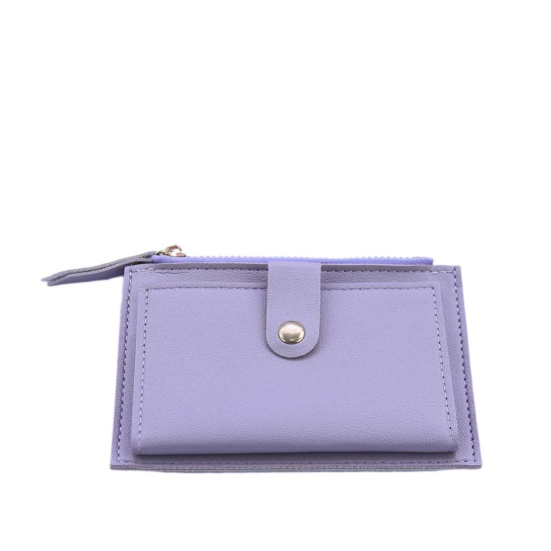 Minimal card holder with snap button and zip pocket.
