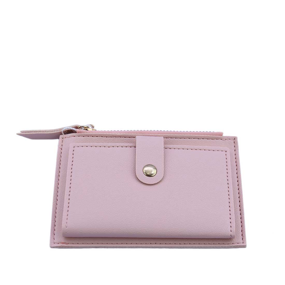 Minimal card holder with snap button and zip pocket.