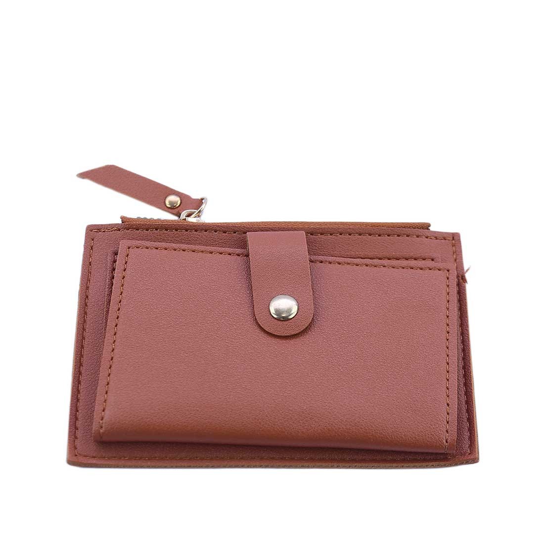 Minimal card holder with snap button and zip pocket.