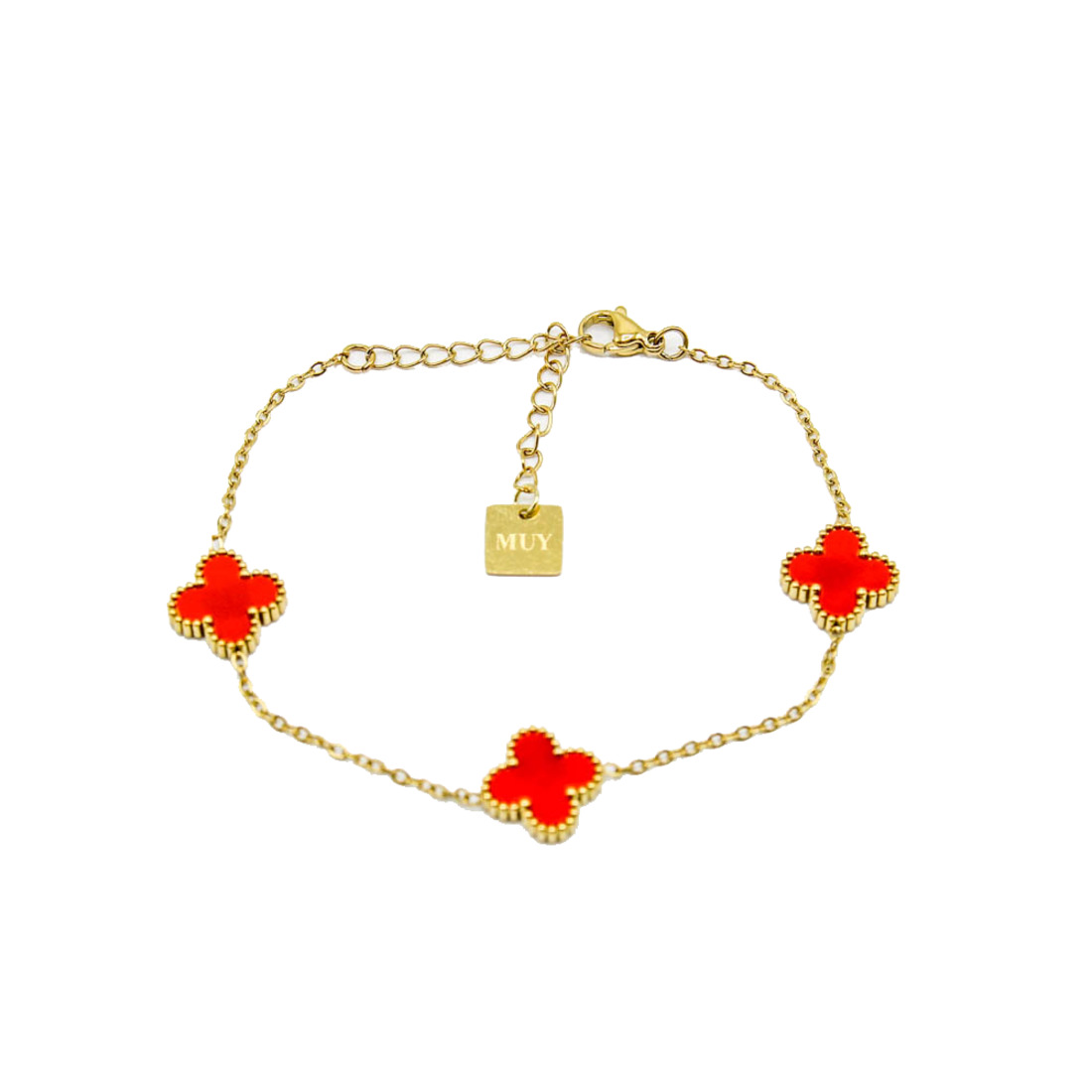 Gold Multi-Red Clover Bracelet