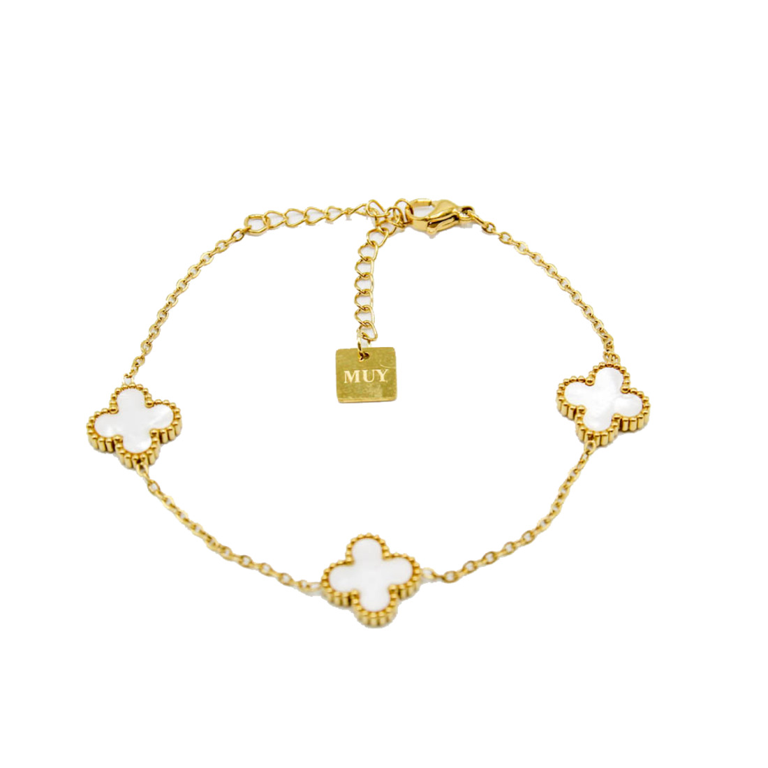 Gold Multi-White Clover Bracelet