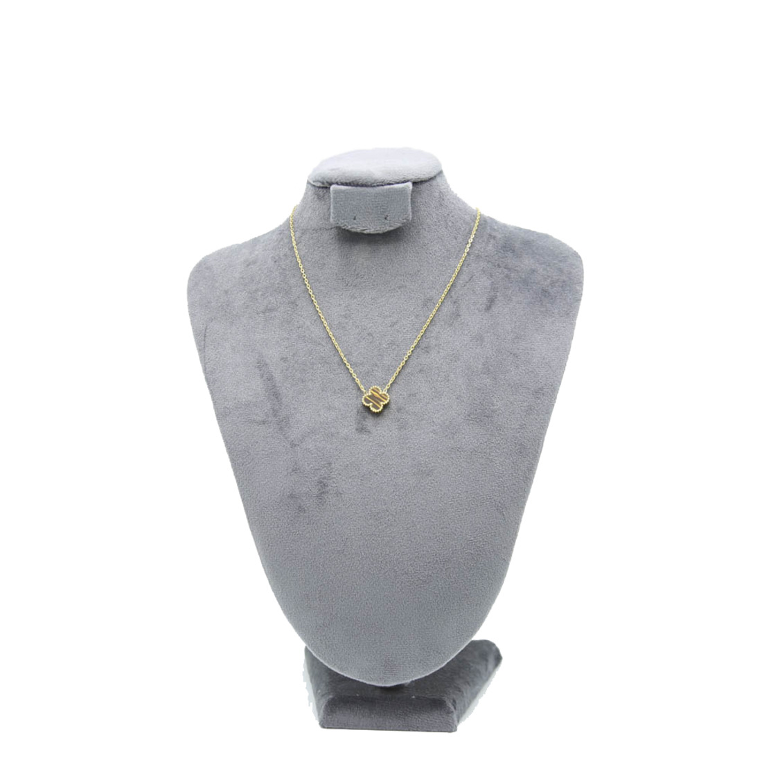 Gold Black Patterned Clover Necklace