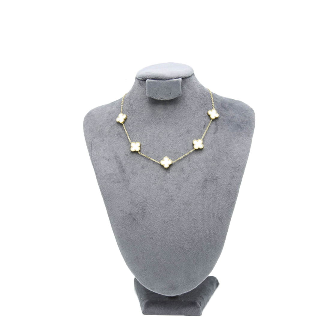 Gold White Multi-Clover Necklace