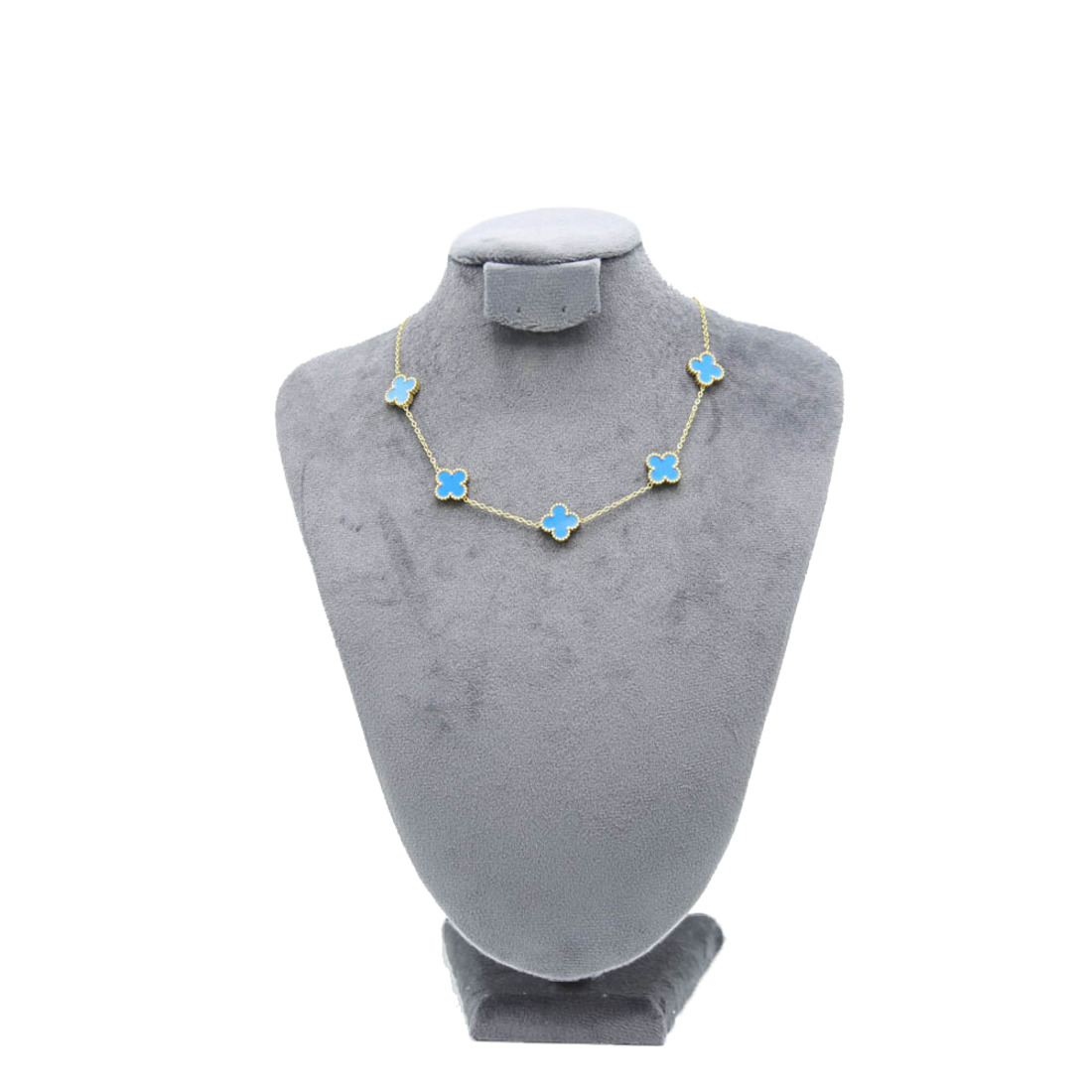 Gold Blue Multi-Clover Necklace