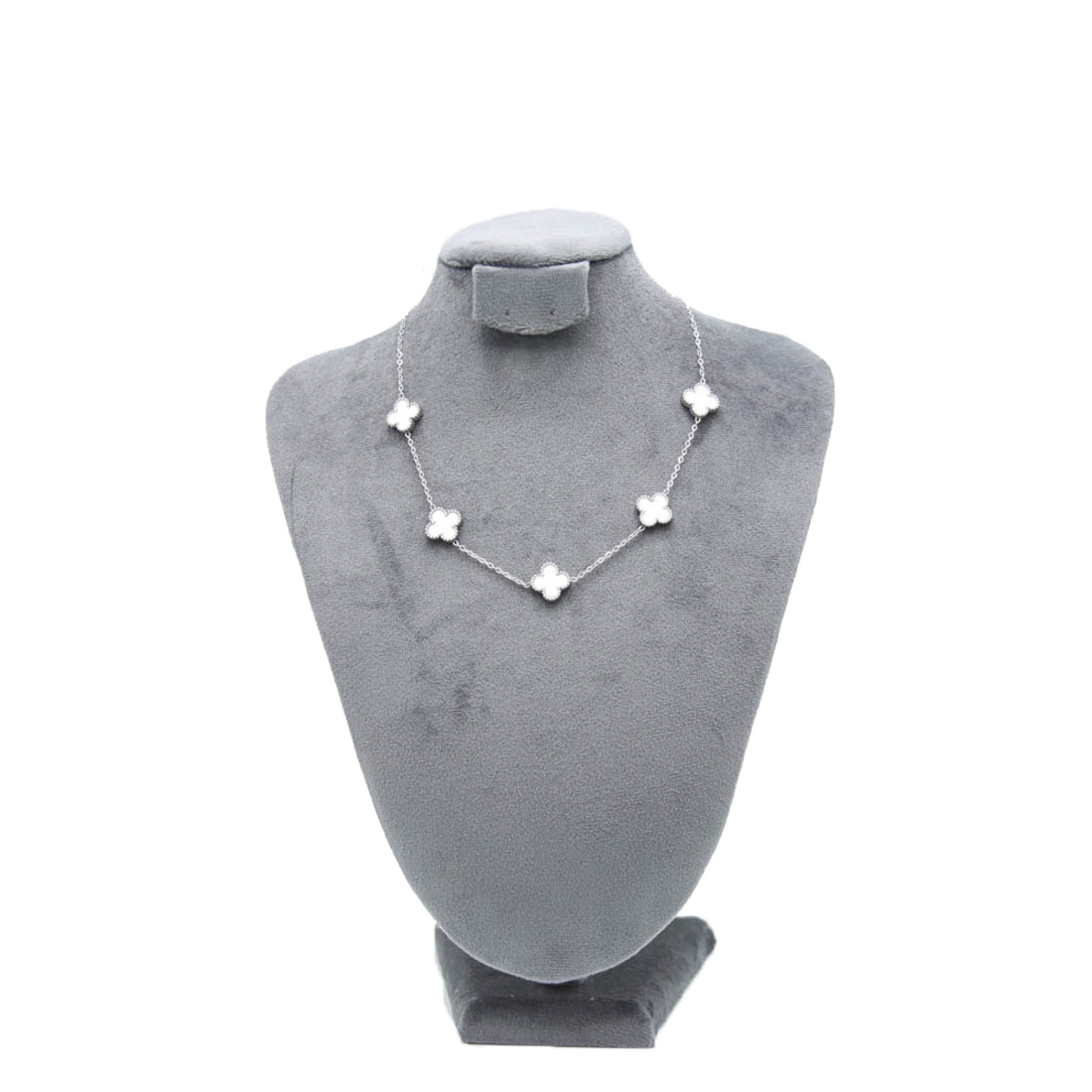 Silver White Multi-Clover Necklace