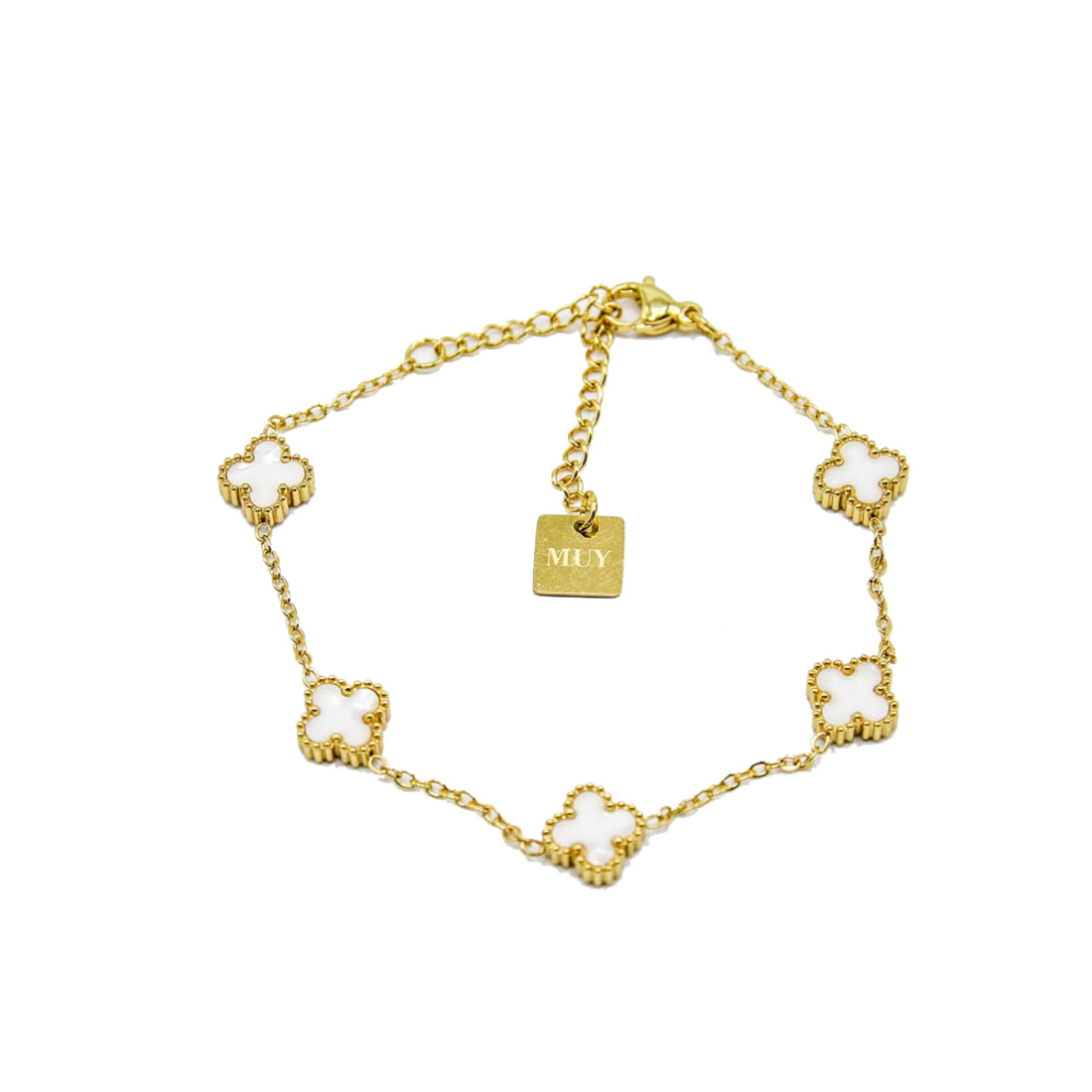 Gold Open-Work White Clover Bracelet