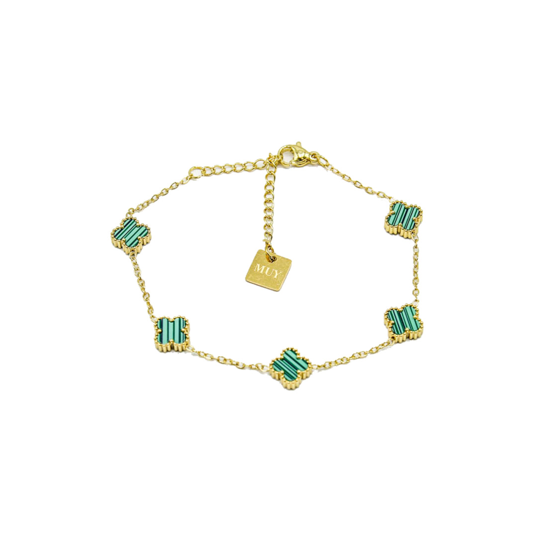 Gold Green Patterned Multi-Clover Bracelet