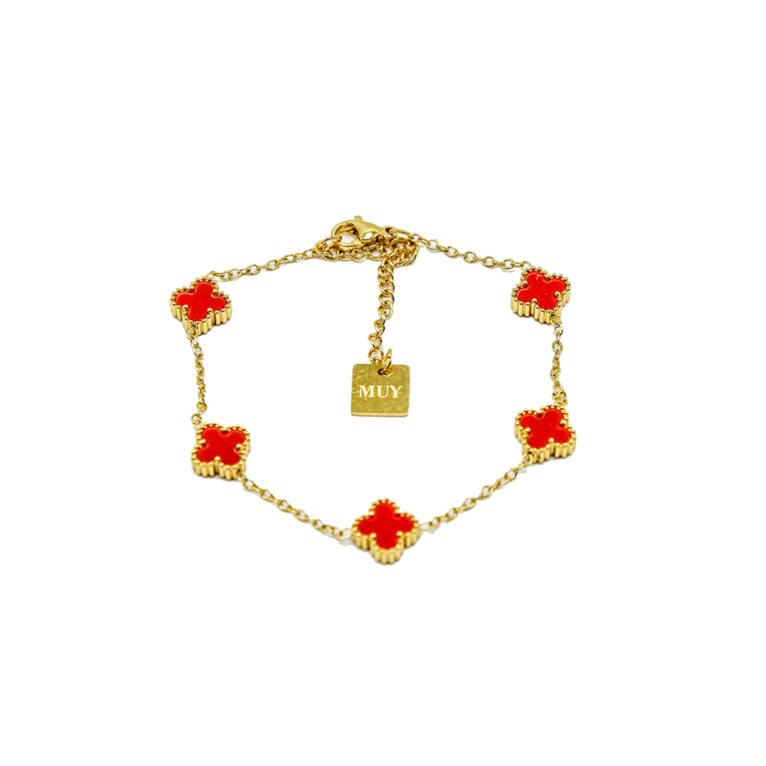 Gold Red Multi-Clover Bracelet