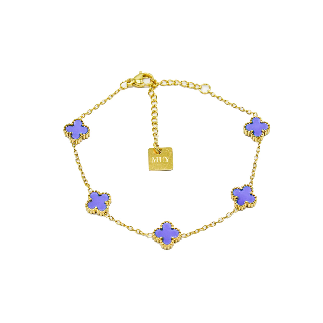 Gold Blue Multi-Clover Necklace