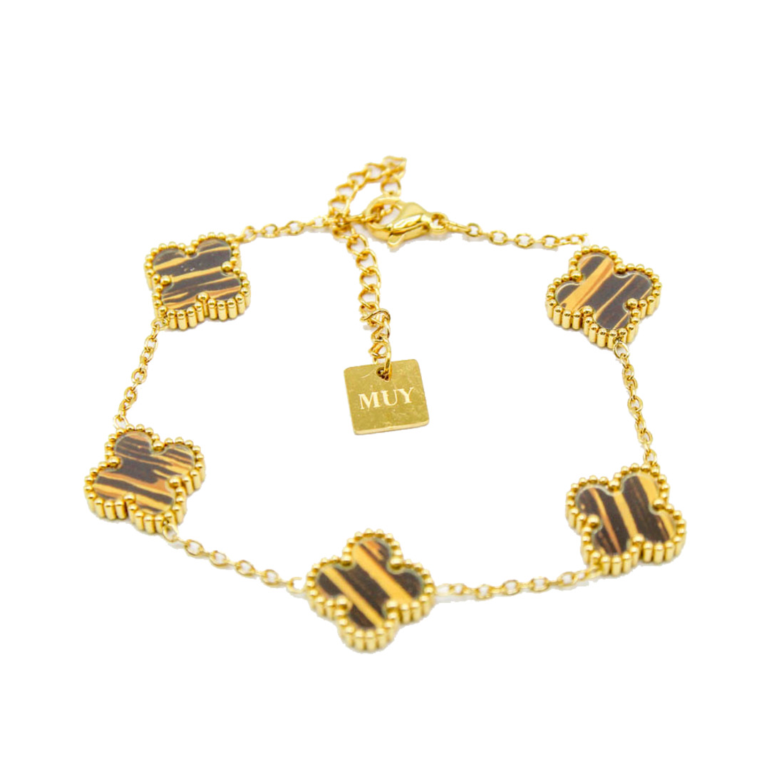 Gold Brown Patterned Multi-Clover Necklace