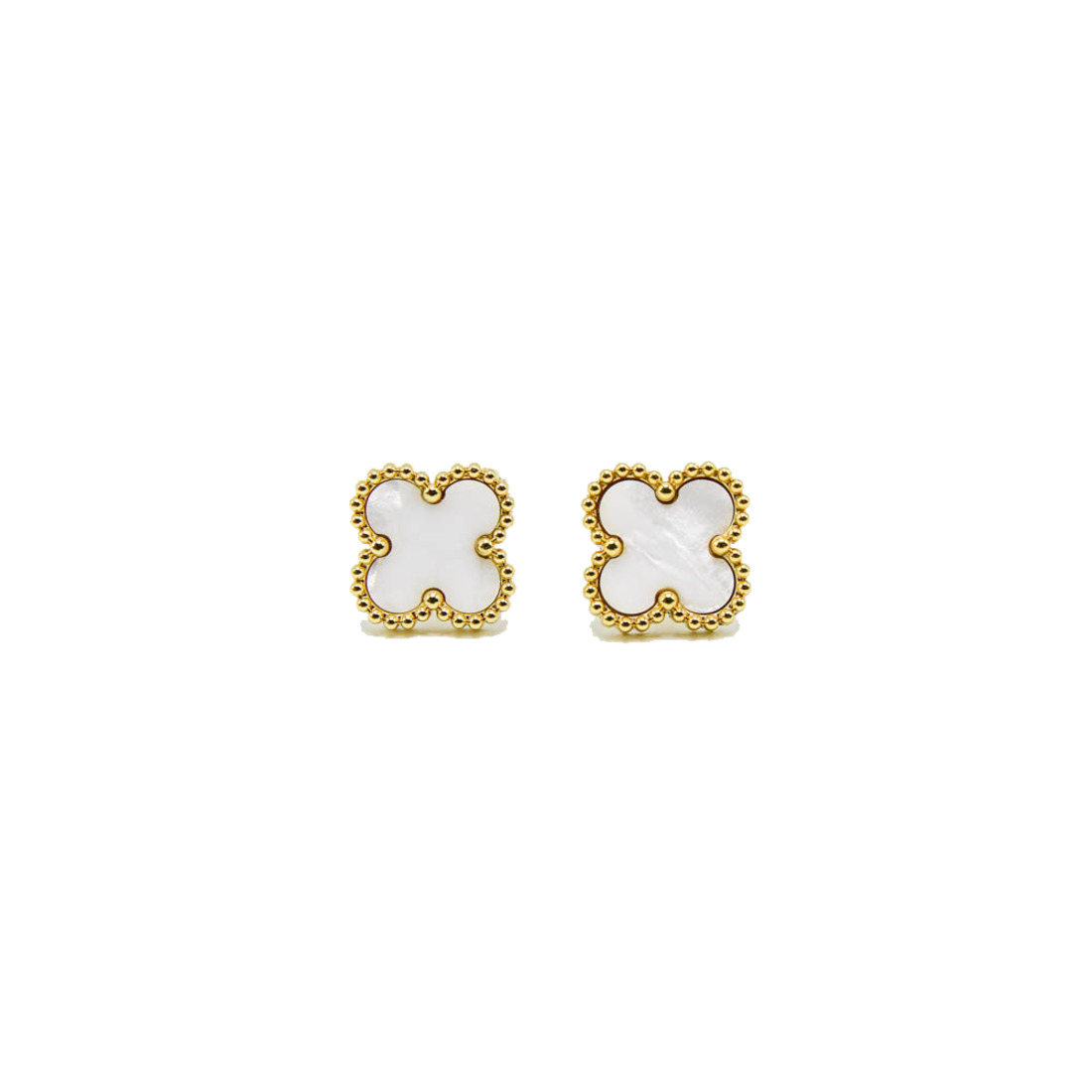 Gold White Clover Stud Earrings