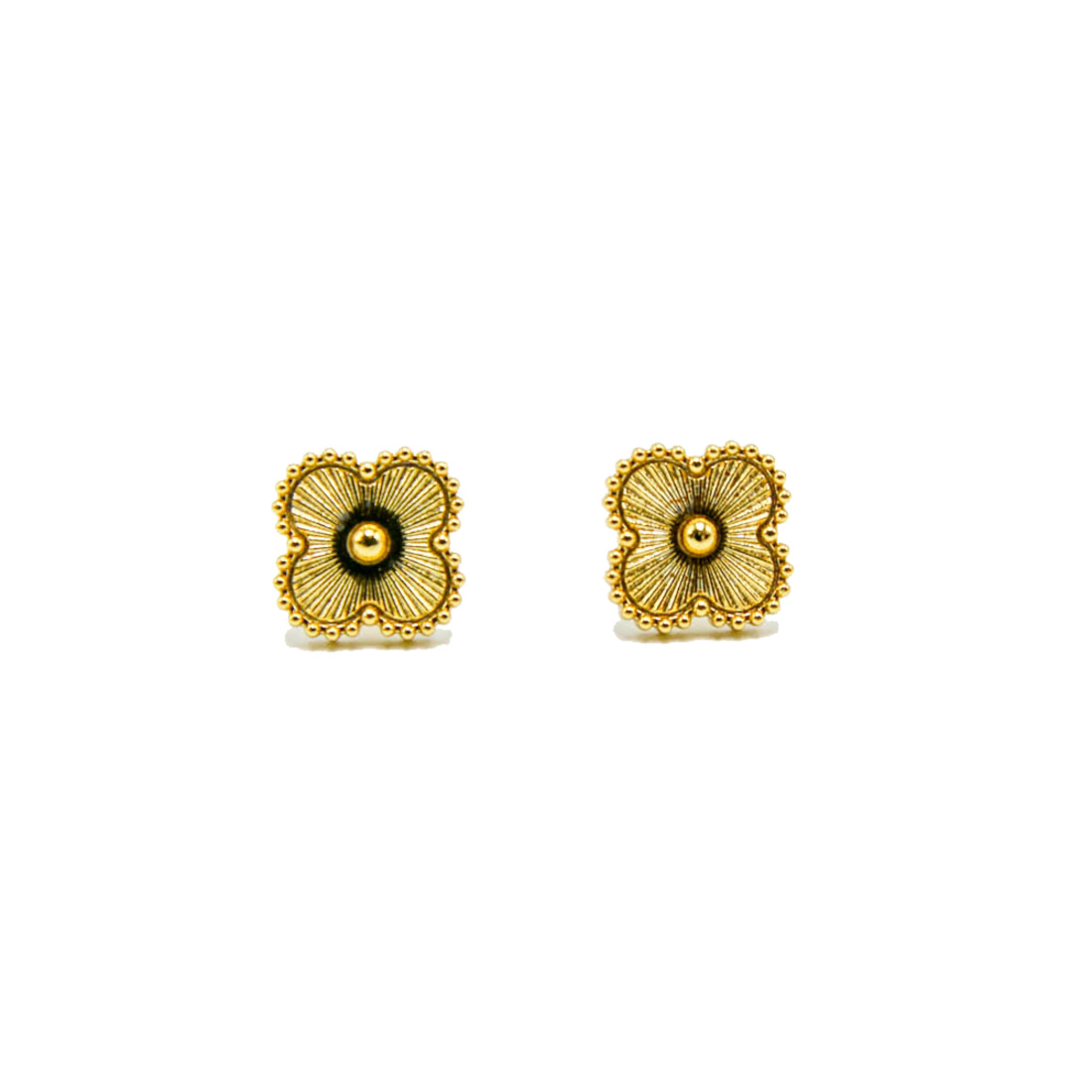 All-Gold Textured Clover Stud Earrings