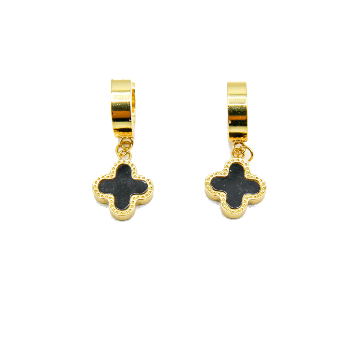 Gold Black Clover Stud Earrings