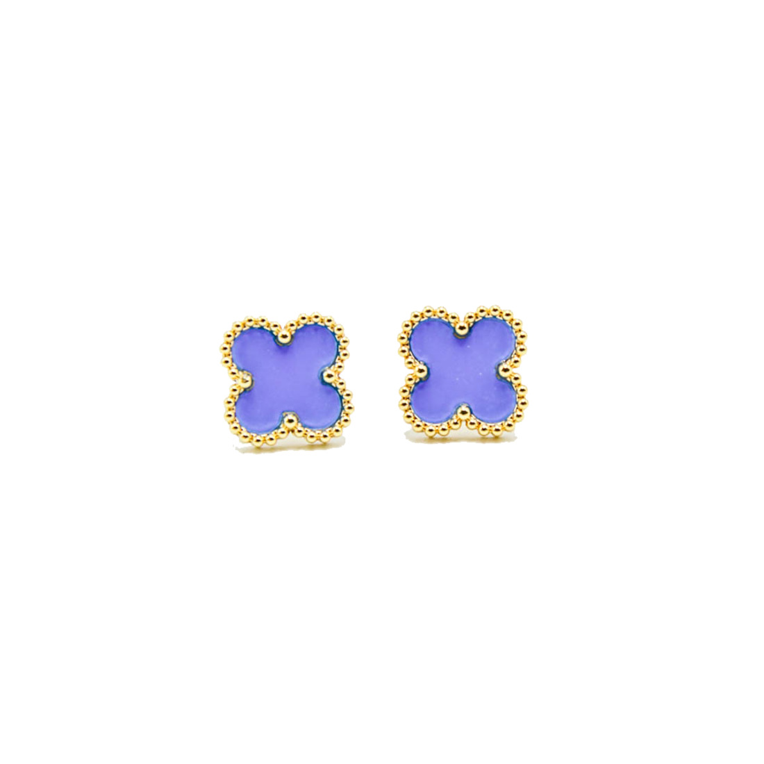 Gold Blue Clover Stud Earrings