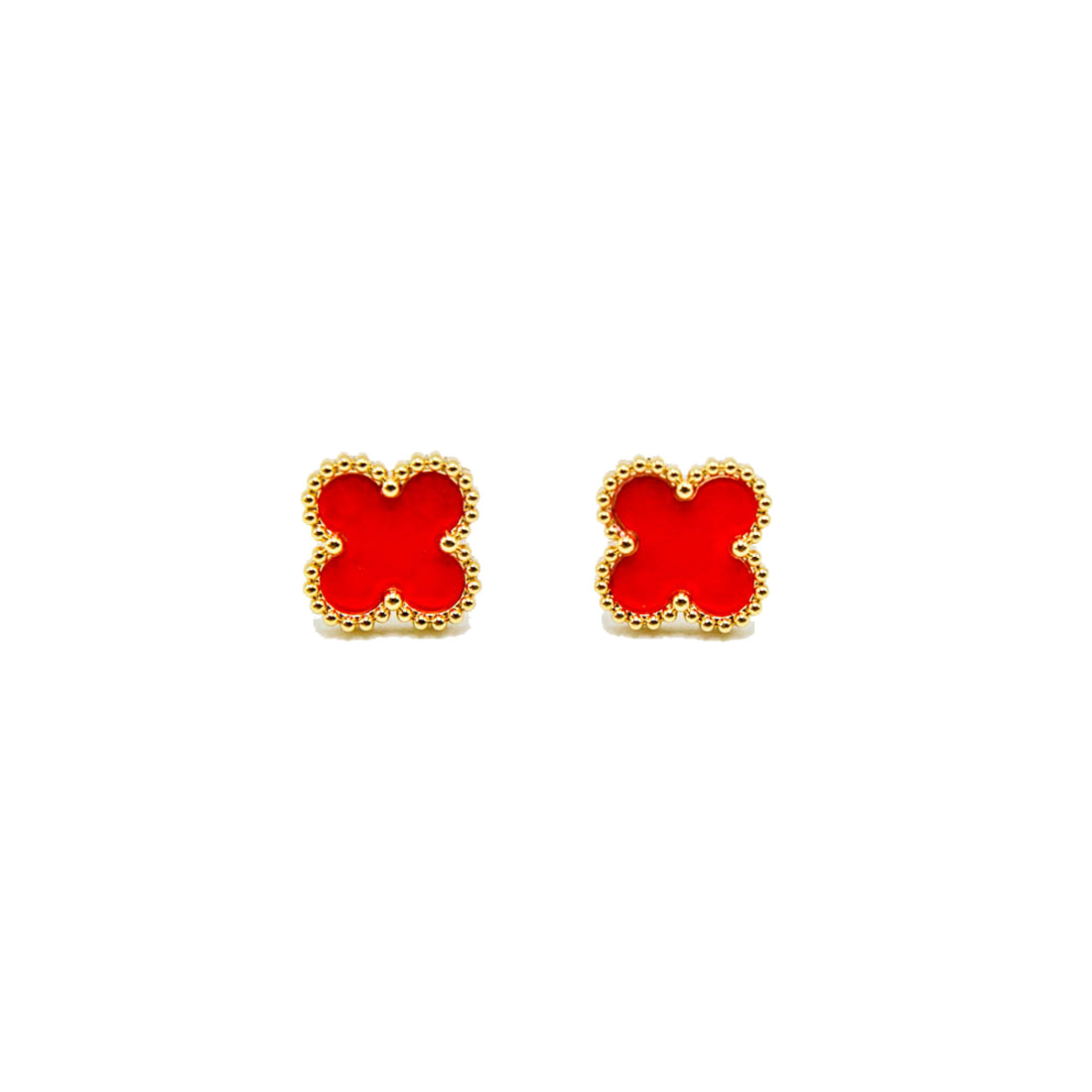 Gold Red Clover Stud Earrings