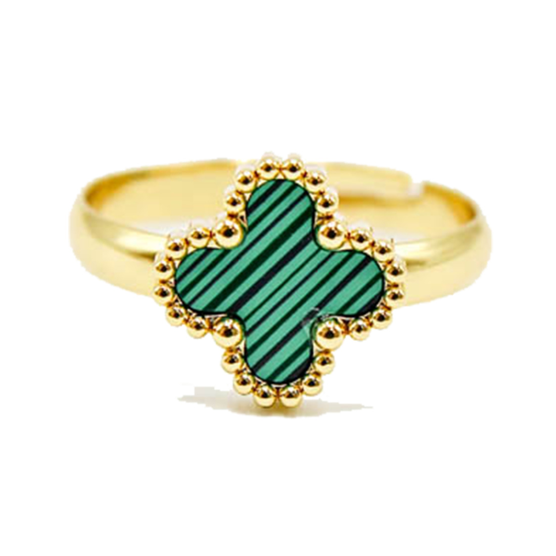 Gold Green Patterned Clover Ring