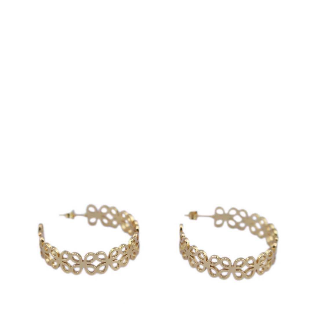 Gold-plated stainless steel butterfly hoop earrings.