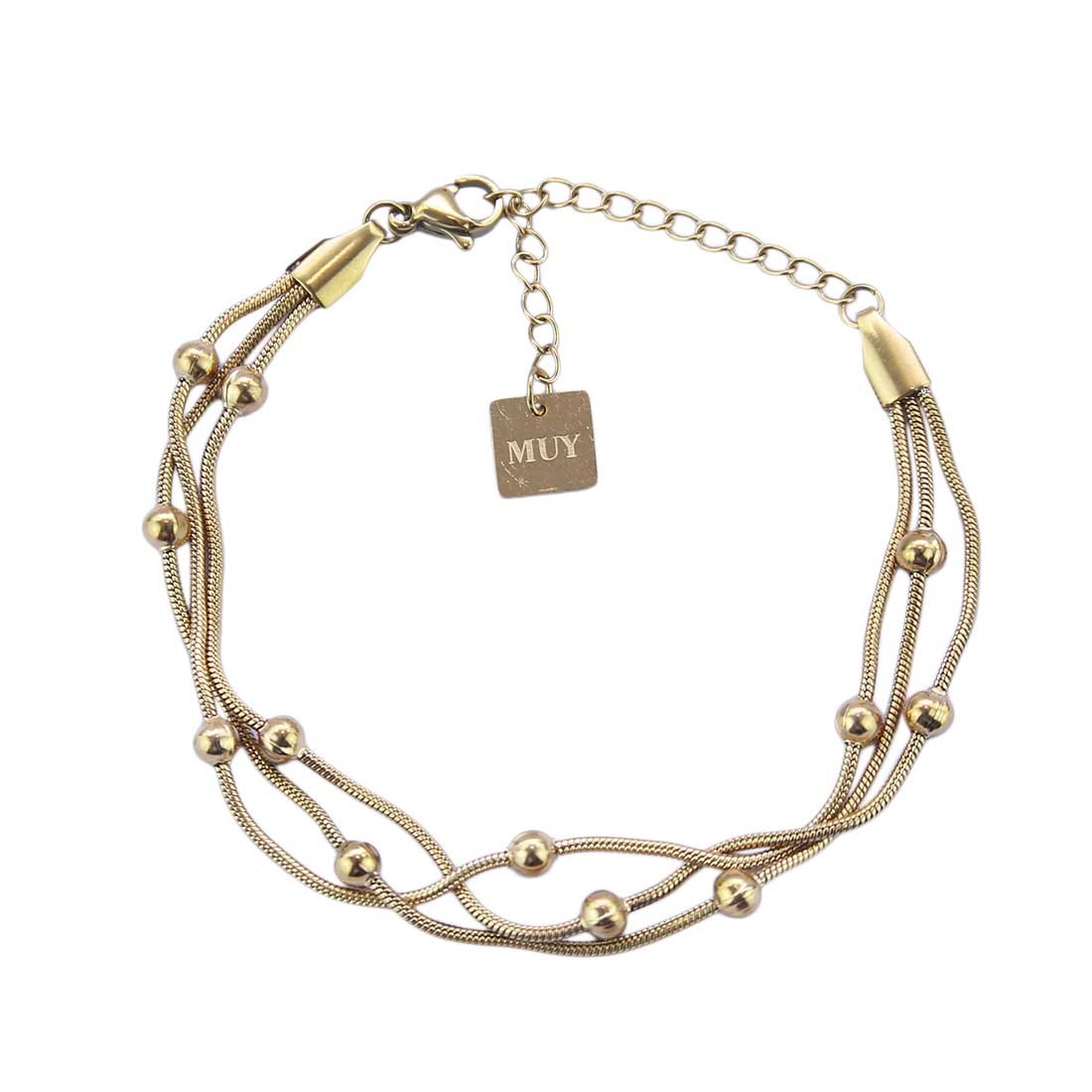 Gold-plated multi-strand bracelet with ball charms.