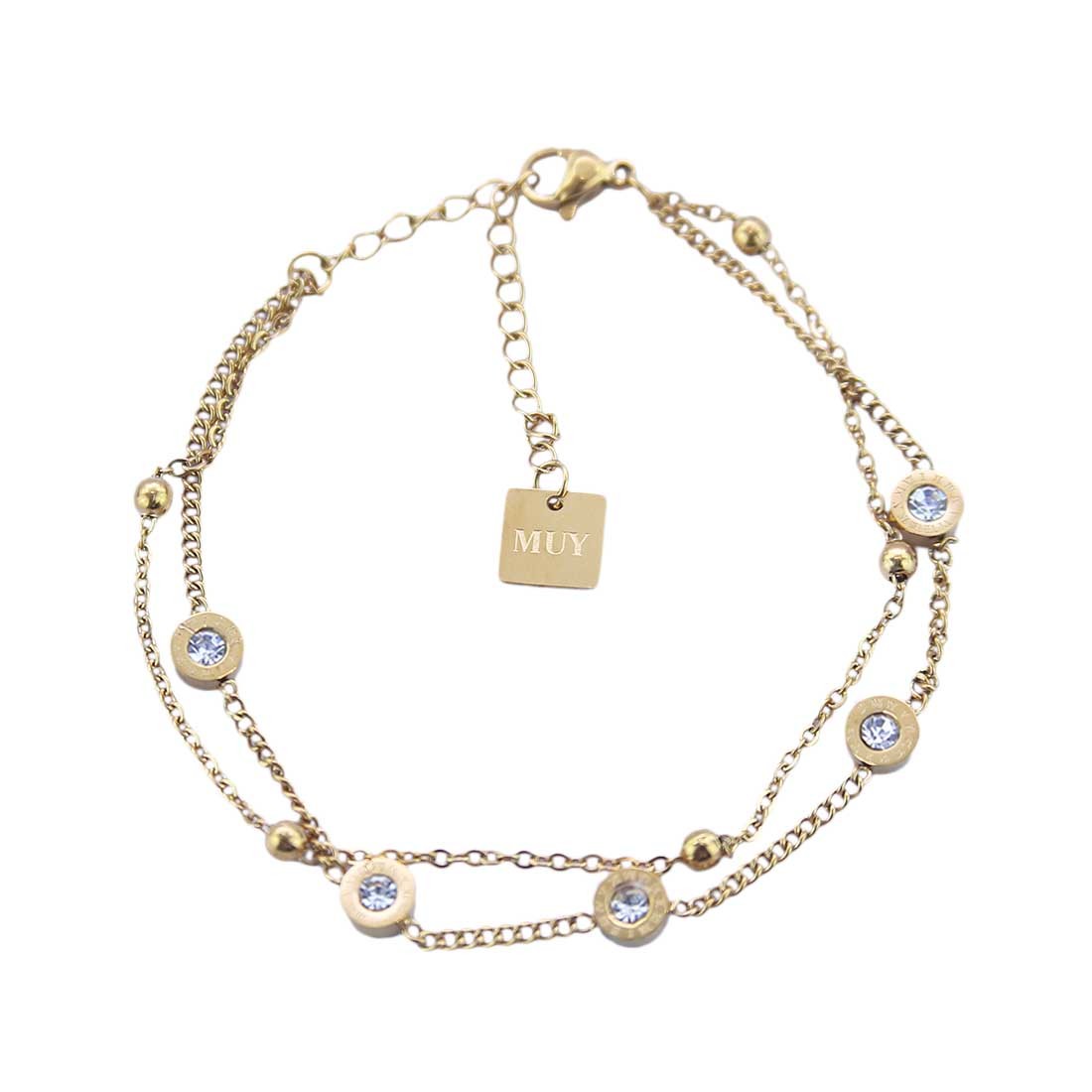 Gold-toned multi-chain Bracelet with flat disc and ball charms.