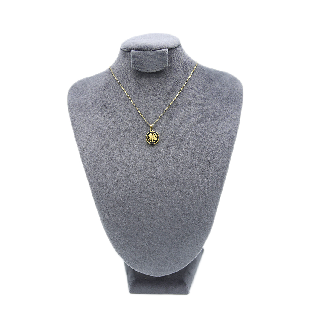 stainless steel necklace with a black round pendant