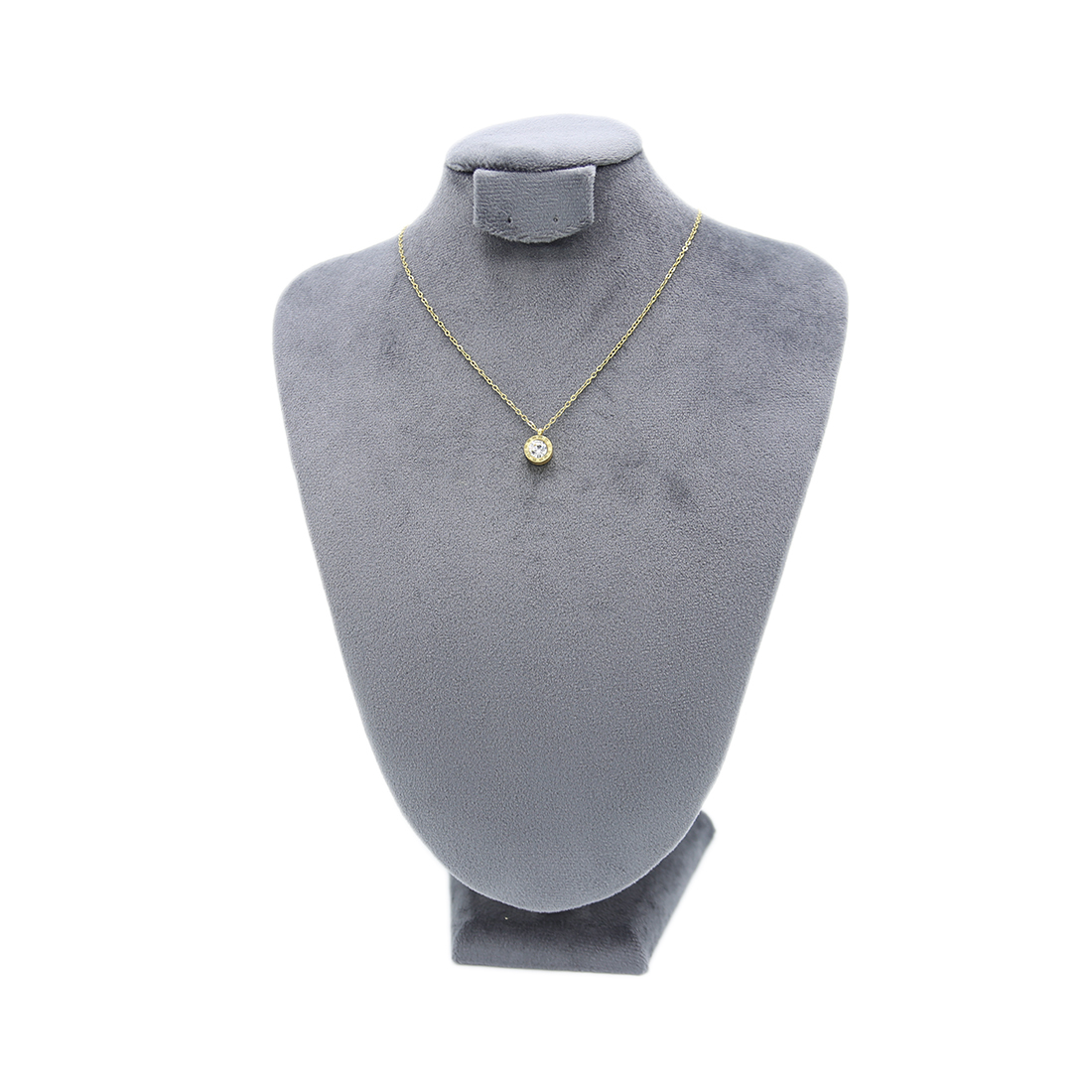stainless steel necklace with a clear round gemstone pendant