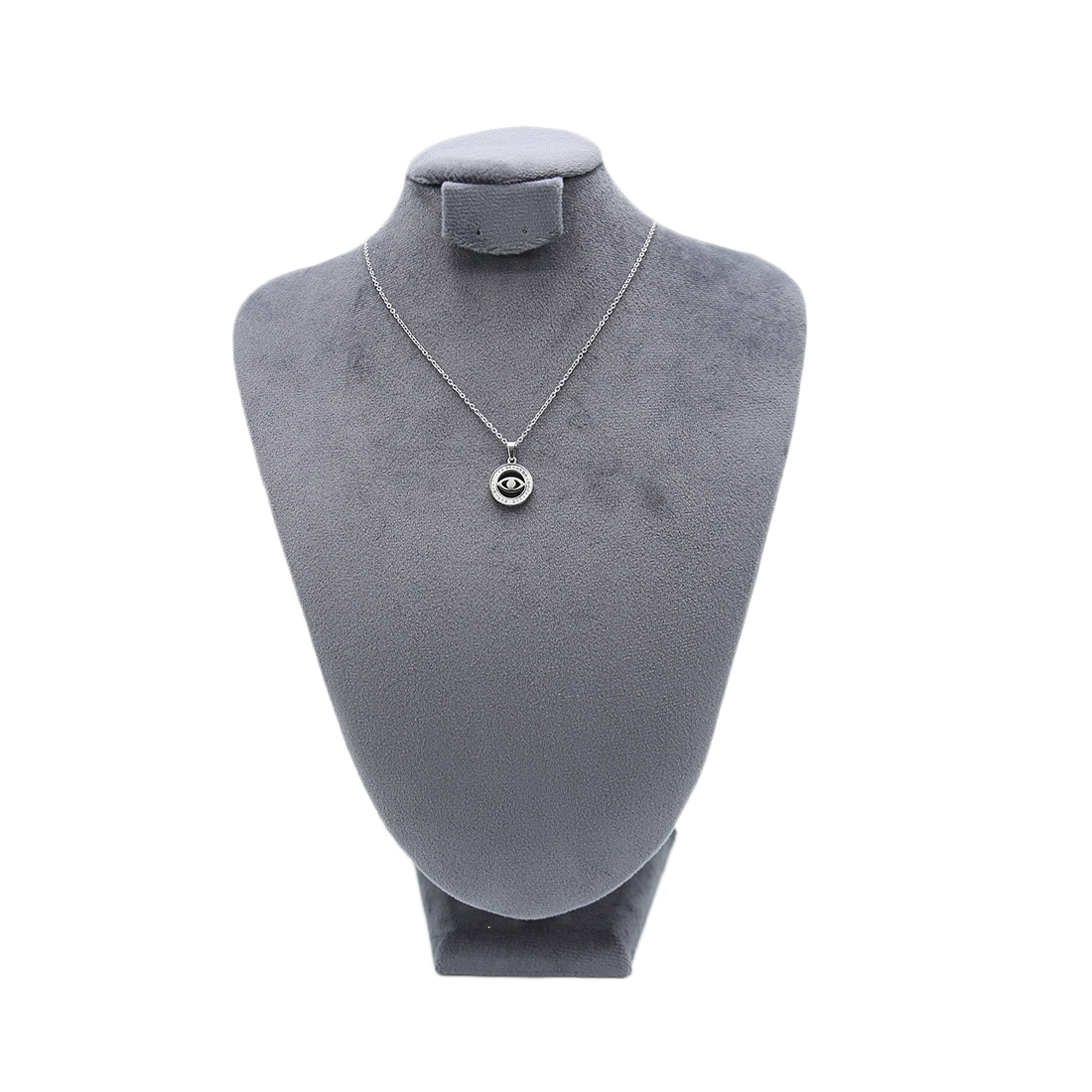stainless steel necklace with an oval green gemstone pendant