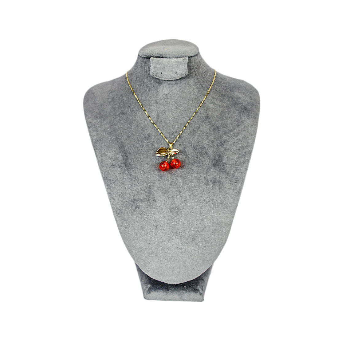 Elegant gold-tone necklace with a playful cherry charm