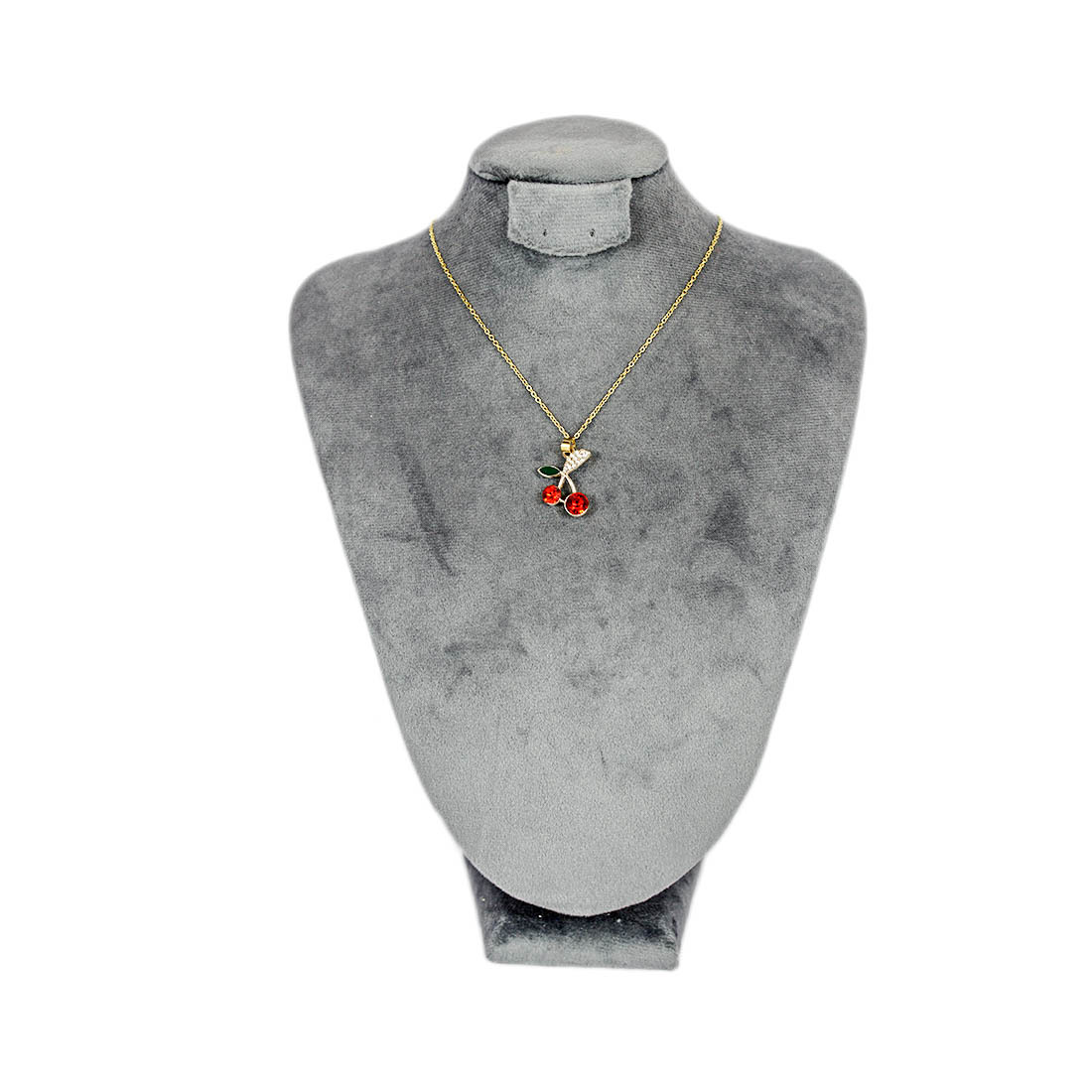 Gold Cherry Pendant Necklace with Crystal Bow