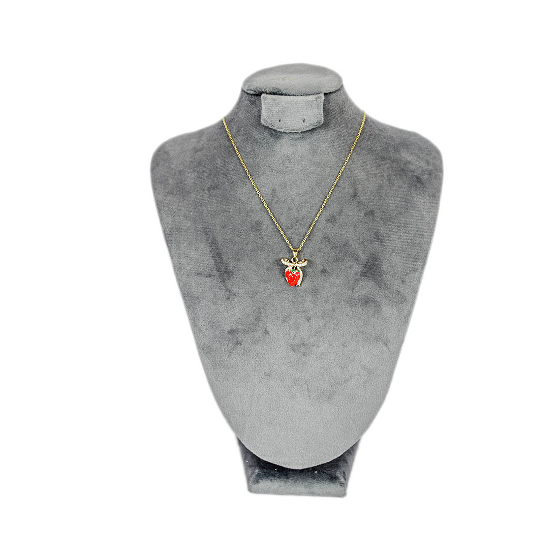 Gold Necklace with Crystal Bow & Strawberry Pendant