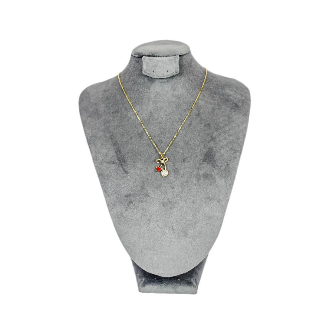 Elegant gold-tone necklace featuring two red heart-shaped