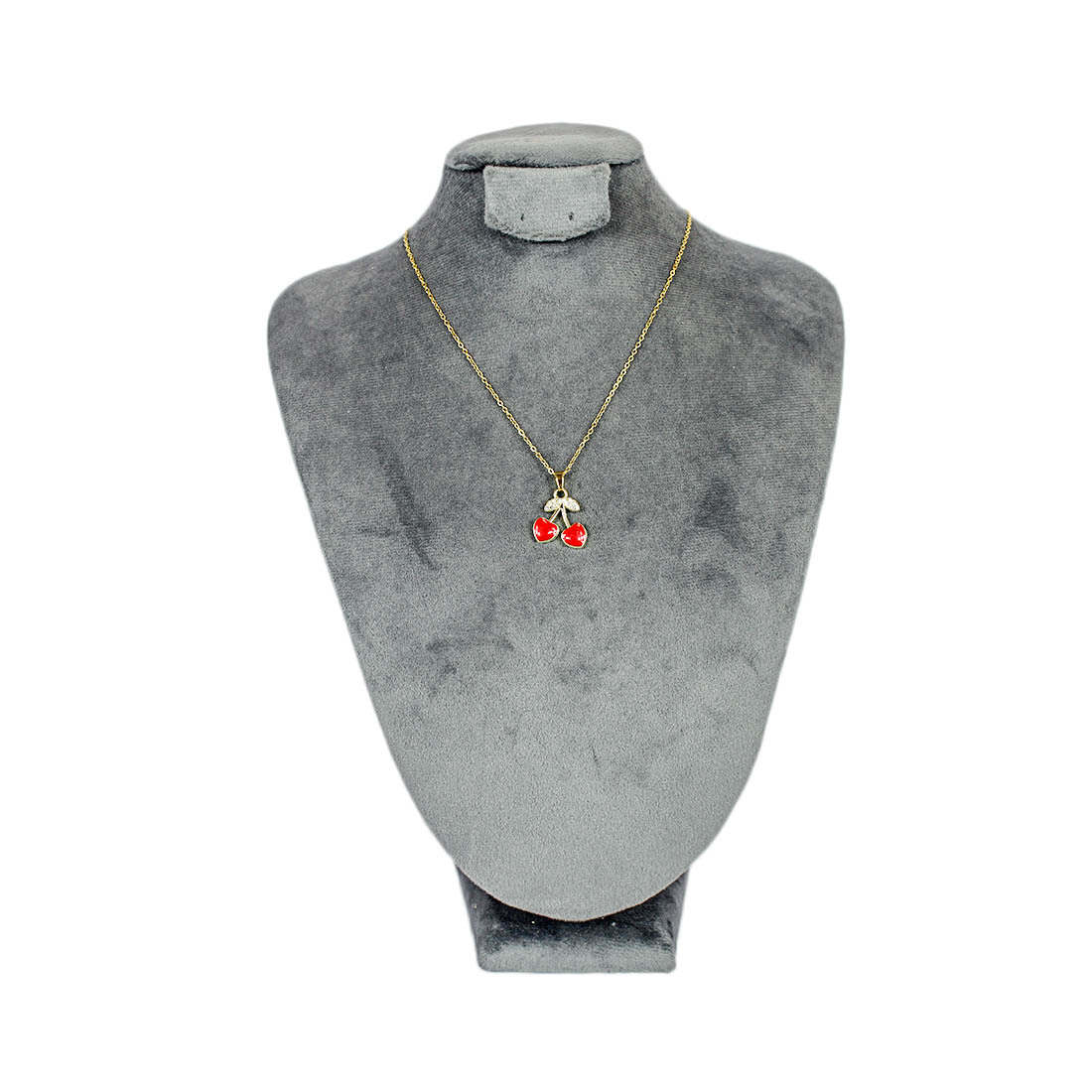 Stylish gold-tone necklace featuring two red heart