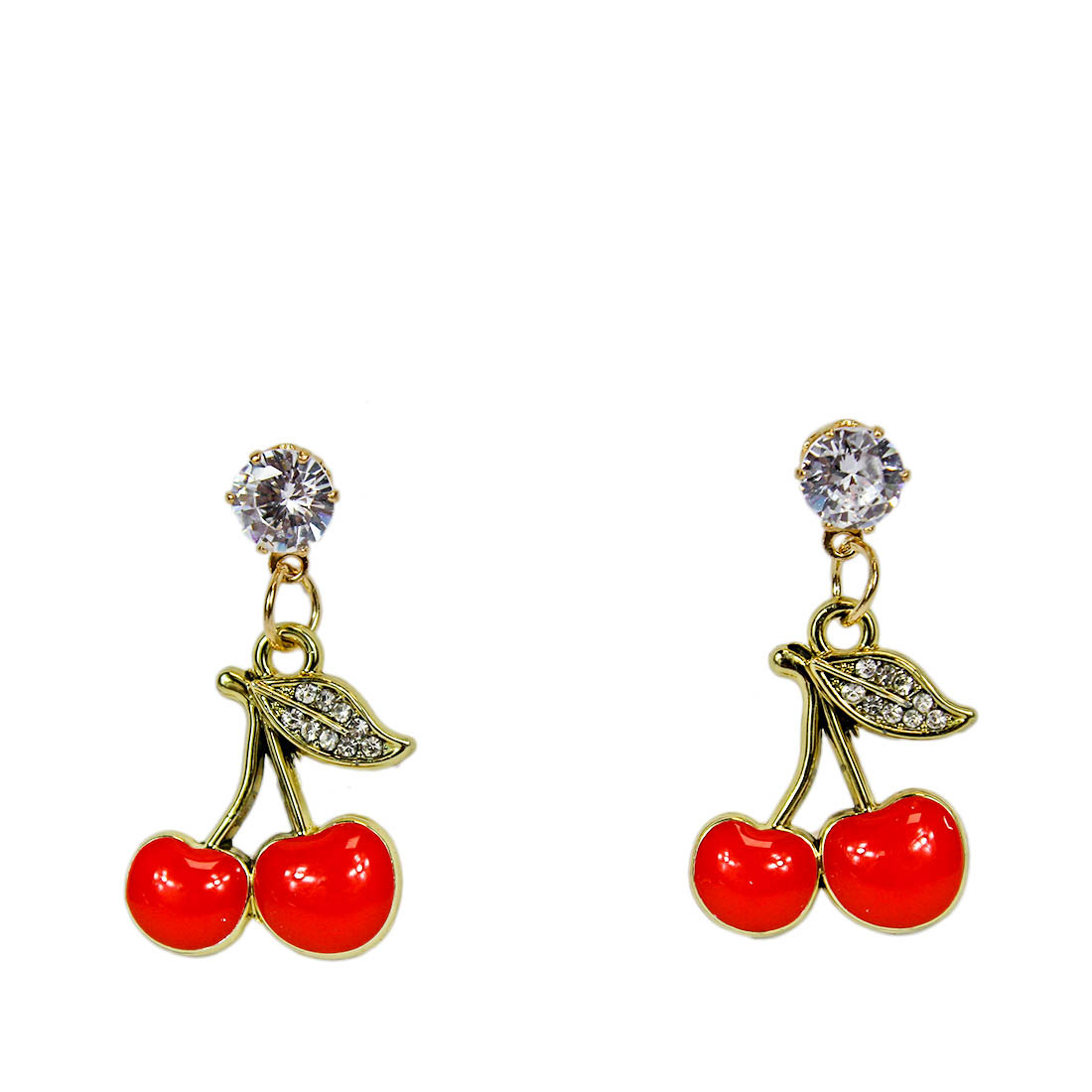 cherry earrings  women's jewelry - golden red fruit jewelry