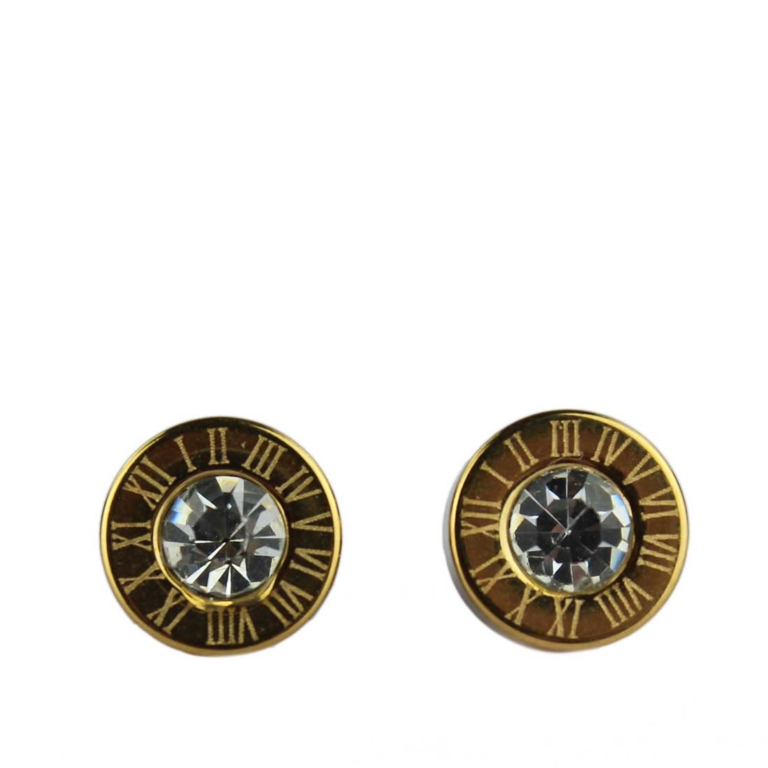 Gold-plated stud earrings with a stone centerpiece.