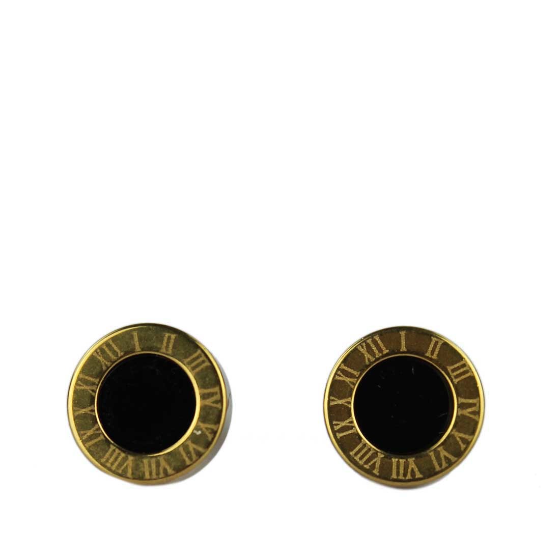 Gold-plated stud earrings with a black center.