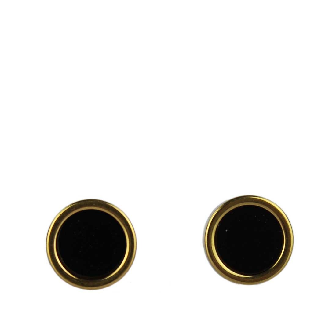 Gold-plated stainless steel stud earrings with a simple black center.