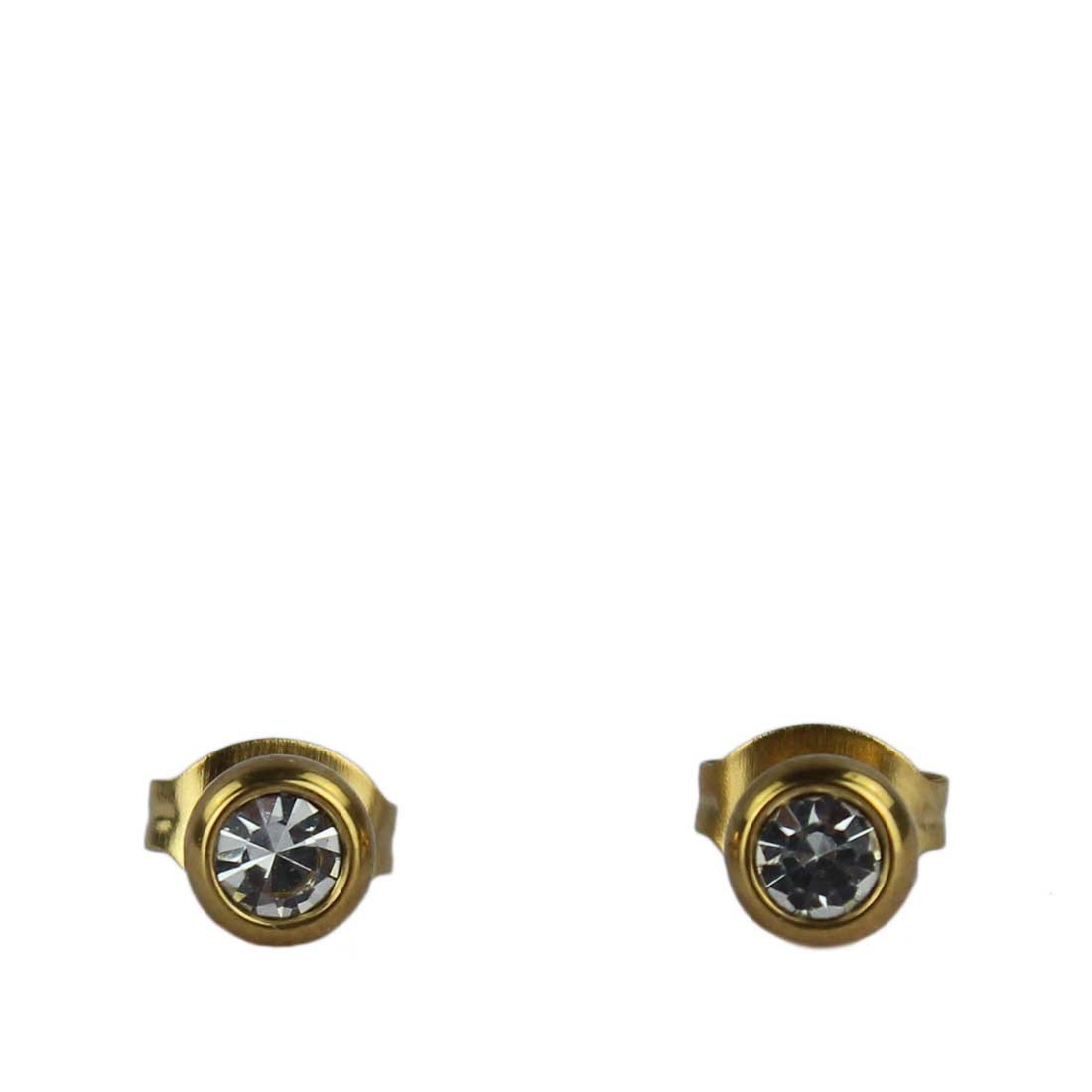 Gold-plated stud earrings with a jeweled center.