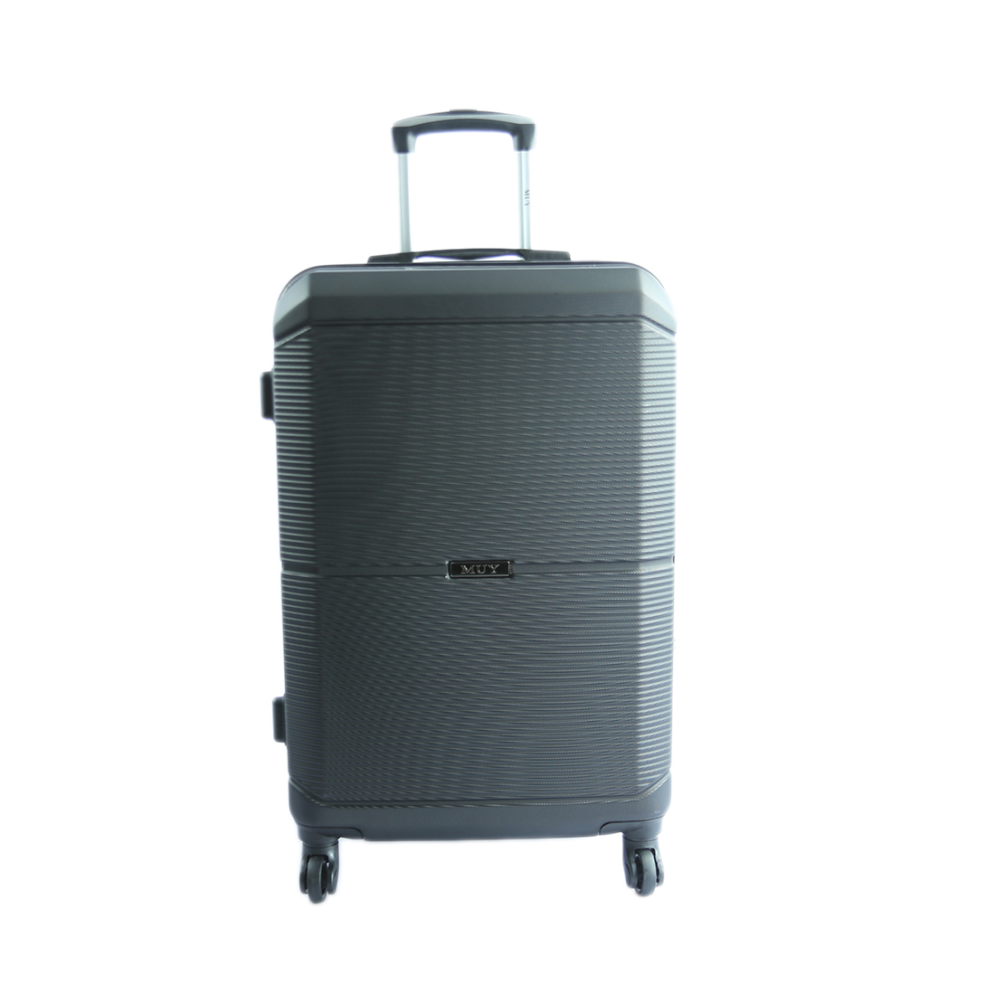 Black Hard-shell suitcase with four spinner wheels