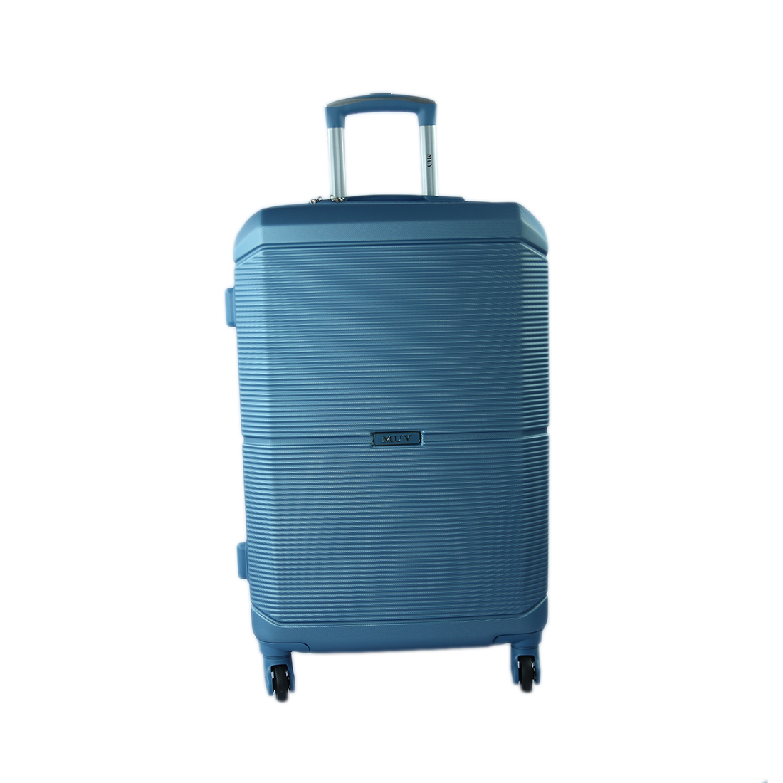 Blue Hard-shell suitcase with four spinner wheels