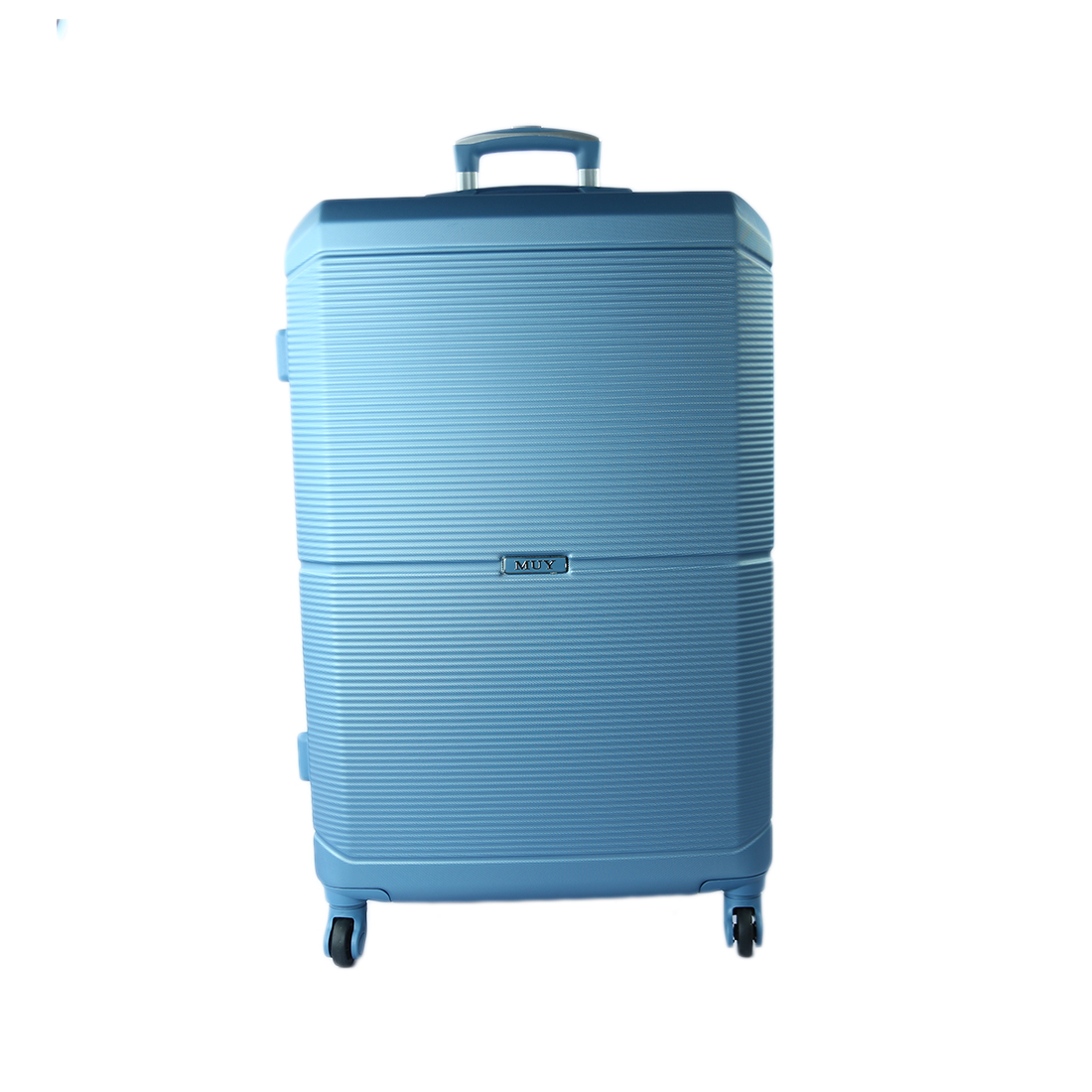 Blue Hard-shell suitcase with four spinner wheels