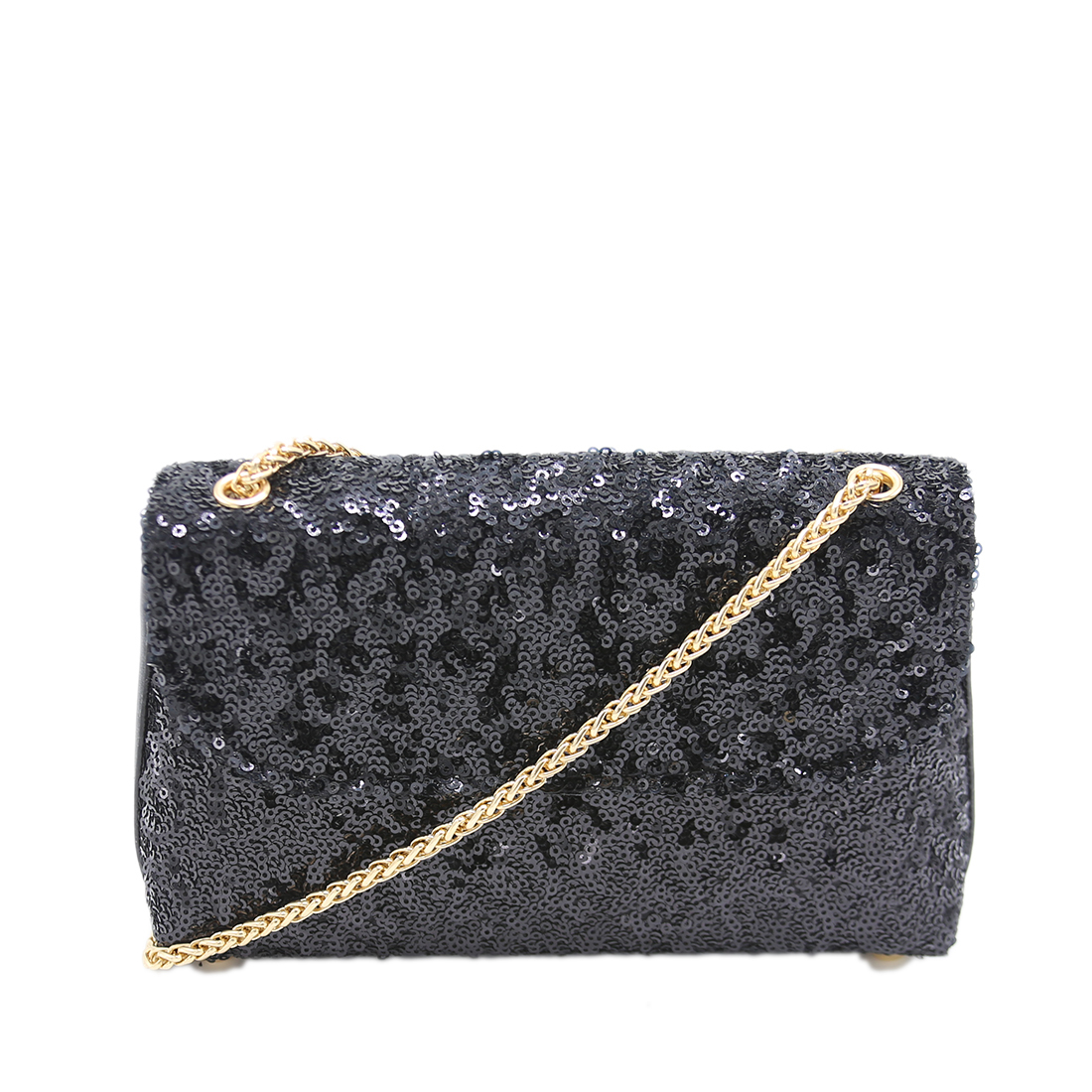 Purse covered in silver sequins with a flap closure